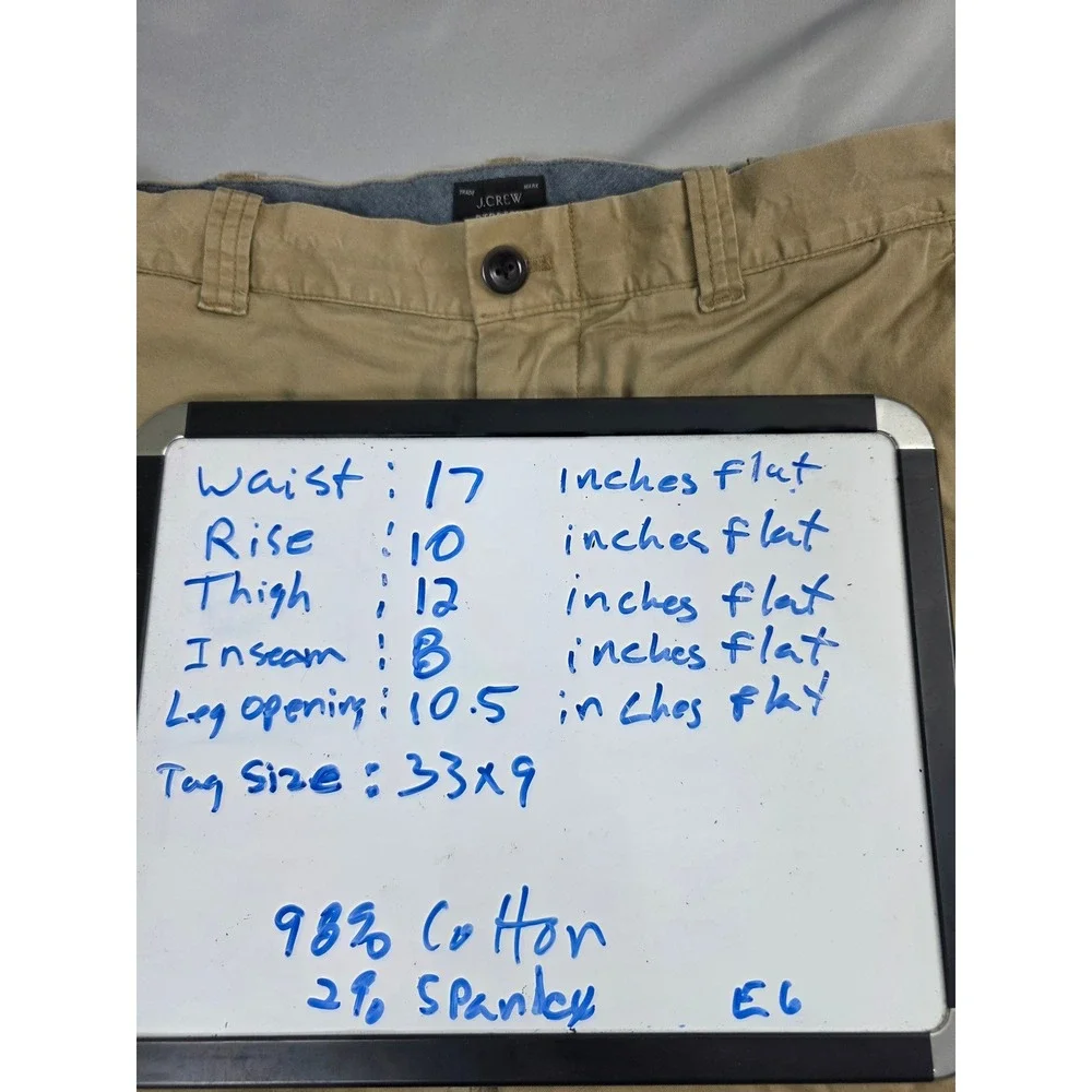 J.Crew Stretch Chino Shorts Mens 33 Khaki Tan 9 Inch Inseam Cotton Blend